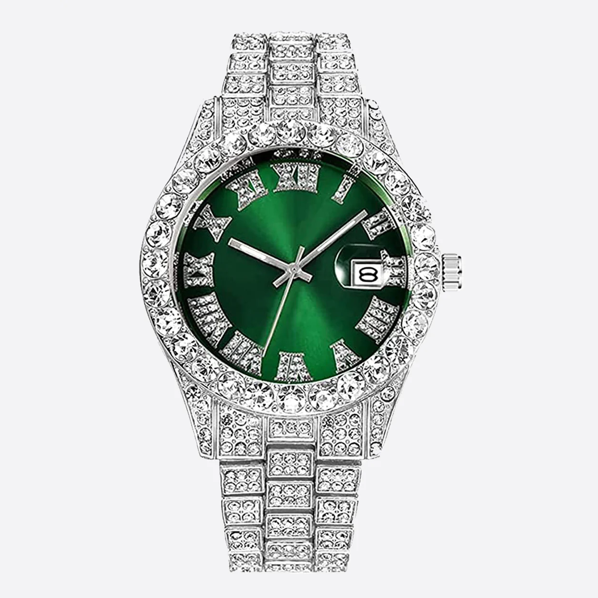 Zilveren horloge met groene wijzerplaat online