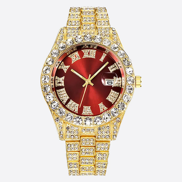 GROLEY. | Gouden Bustdown Horloge met Rode Wijzerplaat