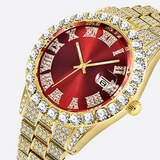 GROLEY. | Gouden Bustdown Horloge met Rode Wijzerplaat