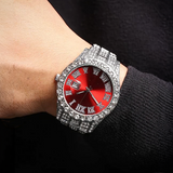 SIROLEY. | Zilveren Bustdown Horloge met Rode Wijzerplaat