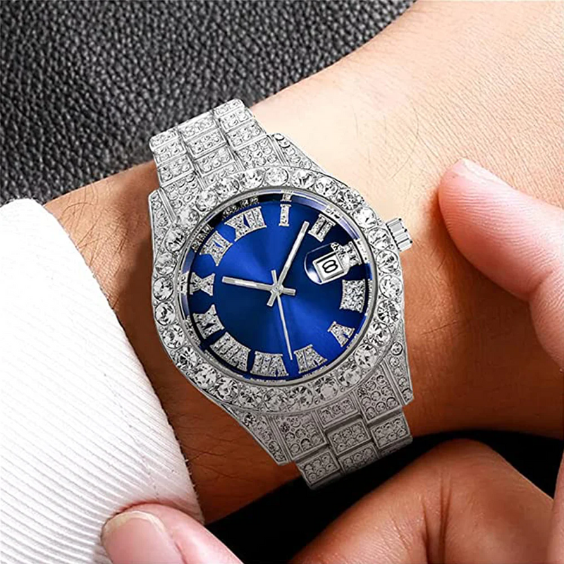 SYBLUY. | Zilveren Bustdown Horloge met Blauwe Wijzerplaat